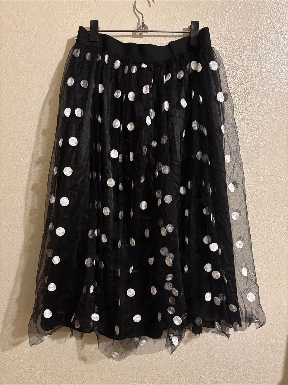 Black Polka Dot Tulle Midi Skirt